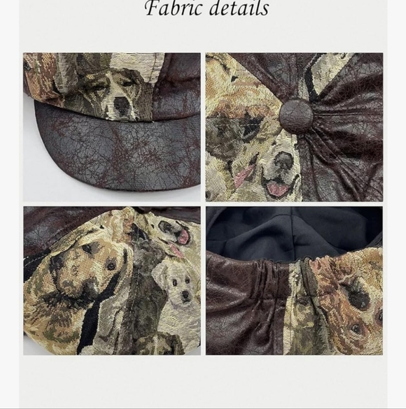 Brown and Beige Dog Print Beret main image 6